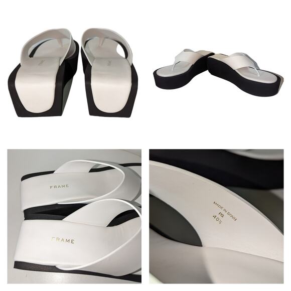 Frame Le Ocean Thong Platform Y2K Vibe White Black Leather Size 40.5 US 9.5 - Picture 13 of 13